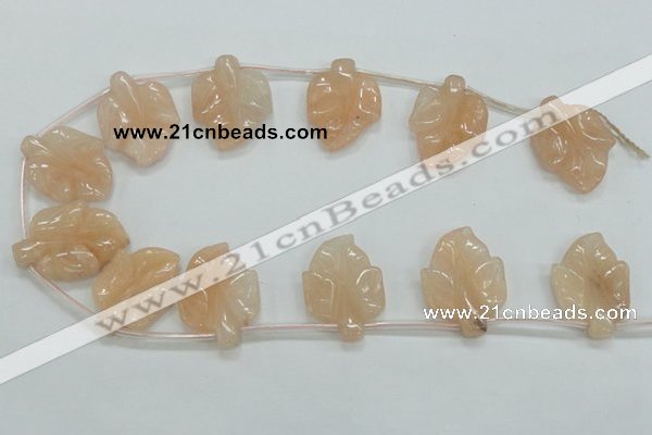 CFG14 15.5 inches 20*26mm carved leaf pink aventurine jade beads