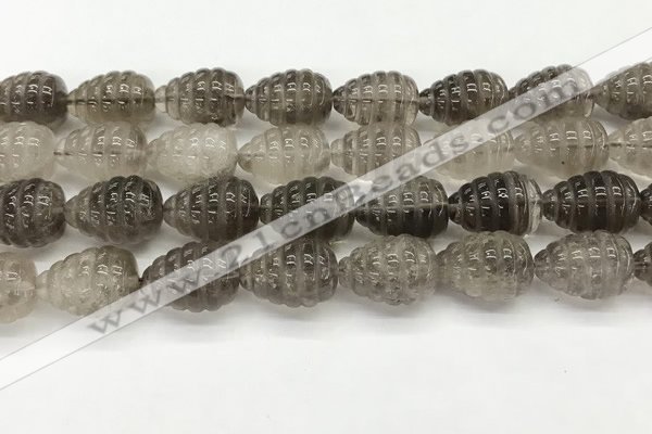 CFG1515 15.5 inches 15*20mm carved teardrop smoky quartz beads