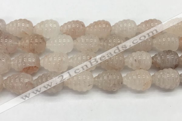 CFG1517 15.5 inches 15*20mm carved teardrop pink quartz beads