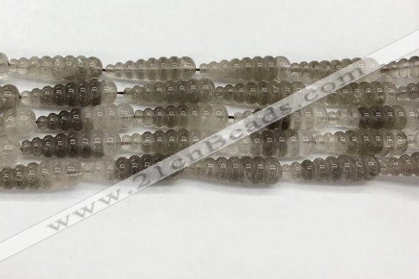 CFG1525 15.5 inches 10*35mm carved teardrop smoky quartz beads