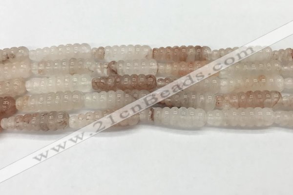 CFG1527 15.5 inches 10*35mm carved teardrop pink quartz beads