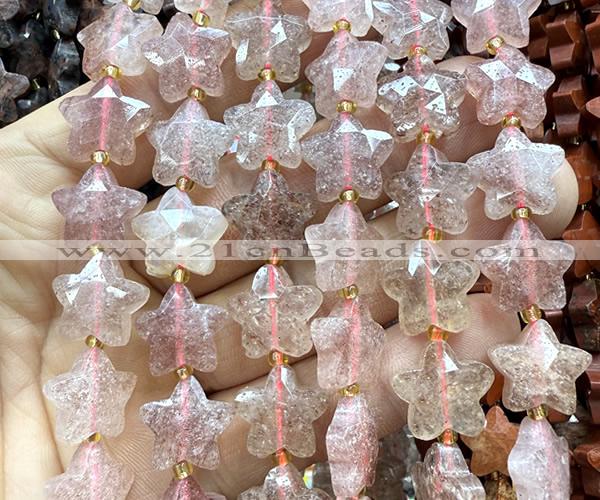 CFG1654 15 inches 14mm carved star strawberry quartz beads