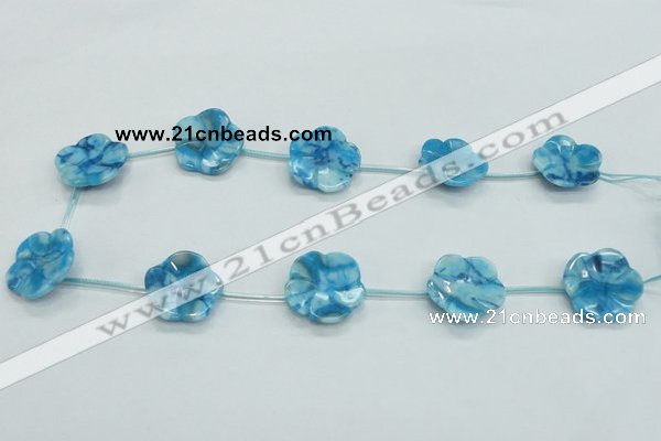 CFG18 15.5 inches 24mm carved flower blue crazy lace agate beads