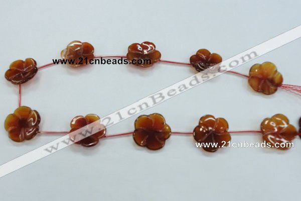 CFG19 15.5 inches 24mm carved flower natural red agate beads