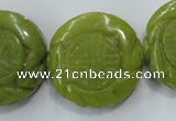 CFG203 15.5 inches 31mm carved coin Korean jade gemstone beads