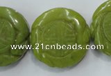 CFG203 15.5 inches 31mm carved coin Korean jade gemstone beads