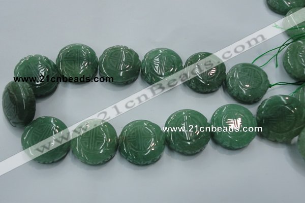 CFG204 15.5 inches 31mm carved coin green aventurine jade beads