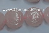 CFG205 15.5 inches 24mm carved coin rose quartz gemstone beads