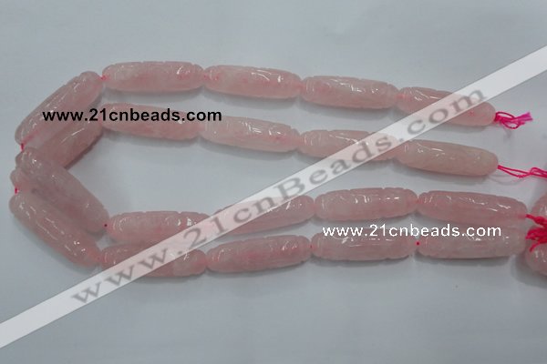 CFG208 15.5 inches 12*40mm carved rice rose quartz gemstone beads