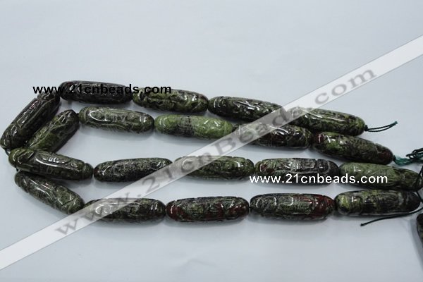 CFG210 15.5 inches 12*40mm carved rice dragon blood jasper beads