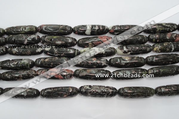 CFG211 15.5 inches 12*40mm carved rice plum blossom jade beads