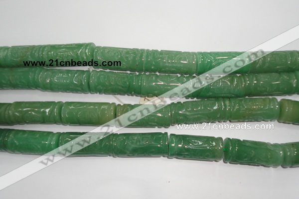 CFG213 15.5 inches 14*31mm carved column green aventurine jade beads