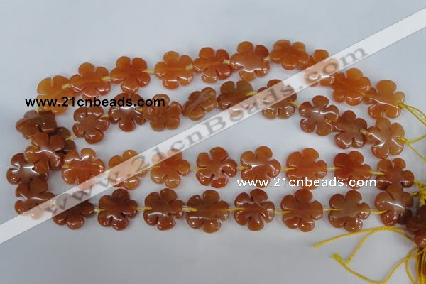 CFG216 15.5 inches 20mm carved flower red aventurine beads