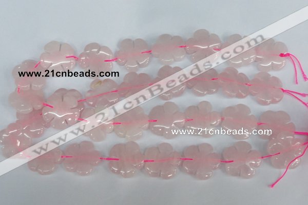 CFG219 15.5 inches 24mm carved flower rose quartz beads