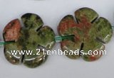 CFG221 15.5 inches 24mm carved flower unakite gemstone beads