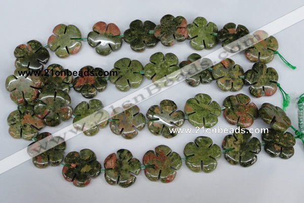 CFG221 15.5 inches 24mm carved flower unakite gemstone beads