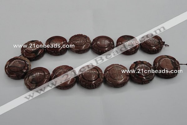 CFG226 15.5 inches 31mm carved coin red picture jasper beads