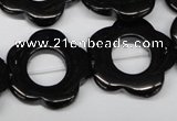 CFG260 15.5 inches 25mm carved flower black agate gemstone beads