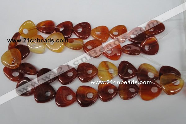 CFG276 15.5 inches 25*25mm carved triangle red agate beads