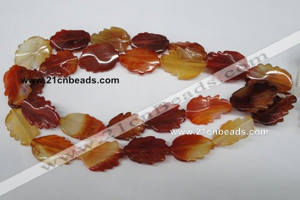 CFG280 15.5 inches 20*30mm carved leaf red agate beads