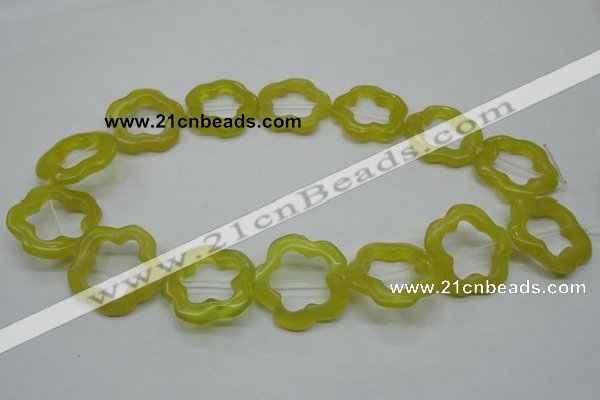 CFG33 15.5 inches 30mm carved flower lemon jade gemstone beads