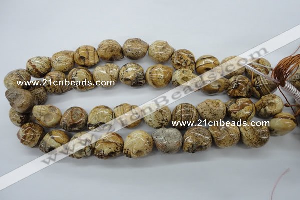 CFG347 15.5 inches 18*19mm carved skull picture jasper beads