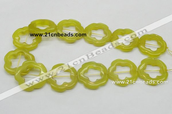 CFG38 15.5 inches 35mm carved flower lemon jade gemstone beads