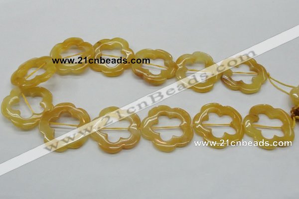 CFG39 15.5 inches 35mm carved flower yellow jade gemstone beads