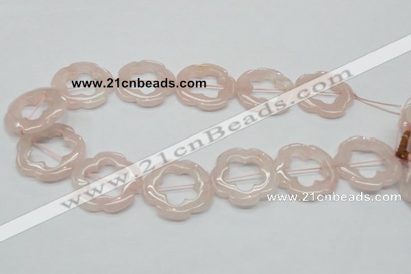 CFG42 15.5 inches 35mm carved flower rose quartz beads wholesale