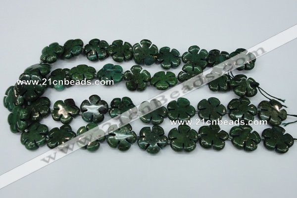 CFG452 15.5 inches 20mm carved flower green iron stone beads