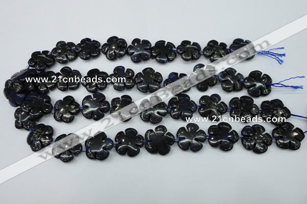 CFG453 15.5 inches 20mm carved flower blue iron stone beads