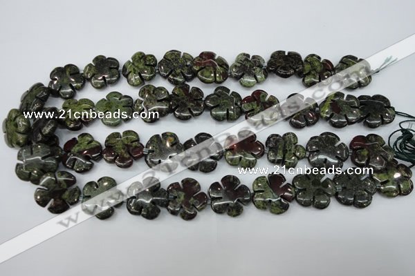 CFG456 15.5 inches 20mm carved flower dragon blood jasper beads