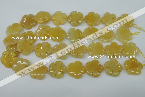 CFG458 15.5 inches 24mm carved flower yellow jade beads