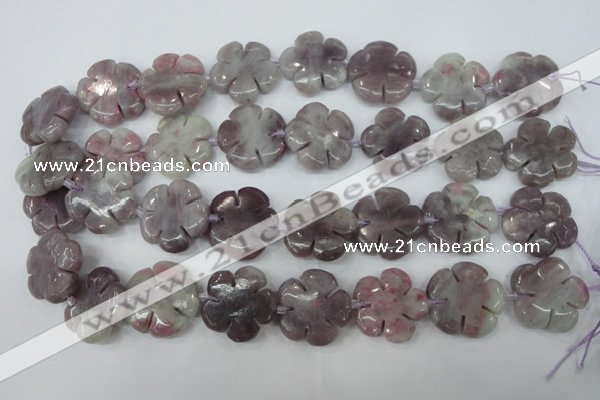 CFG459 15.5 inches 24mm carved flower lilac jasper beads