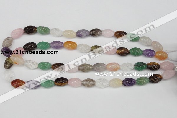 CFG52 15.5 inches 10*16mm carved rice mixed gemstone beads