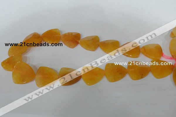 CFG527 15.5 inches 25*25mm carved triangle yellow aventurine beads