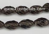 CFG55 15.5 inches 10*16mm carved rice smoky quartz beads