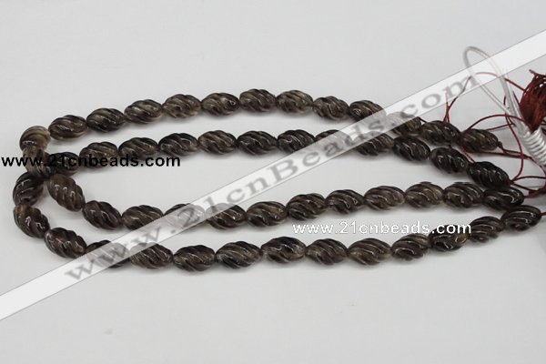 CFG55 15.5 inches 10*16mm carved rice smoky quartz beads