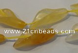 CFG561 15.5 inches 14*28mm carved trumpet flower yellow aventurine beads