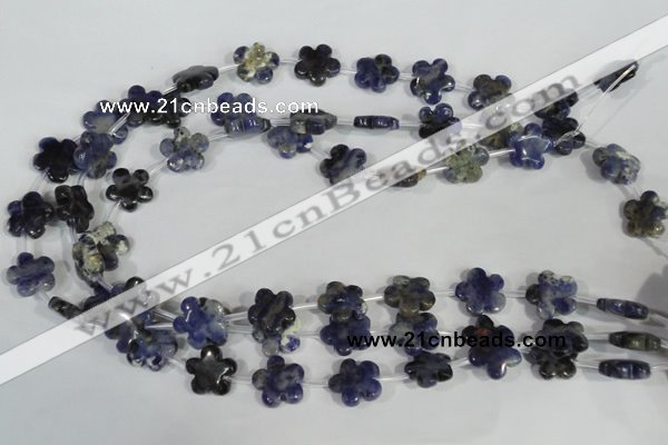 CFG669 15.5 inches 15mm carved flower sodalite gemstone beads