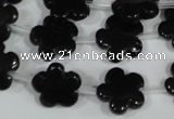 CFG675 15.5 inches 15mm carved flower black obsidian beads