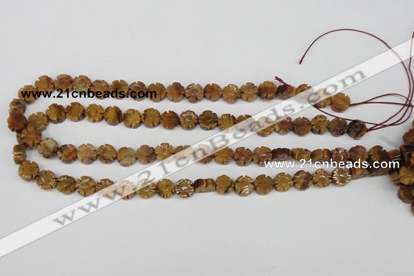 CFG69 15.5 inches 10mm carved flower yellow tiger eye gemstone beads