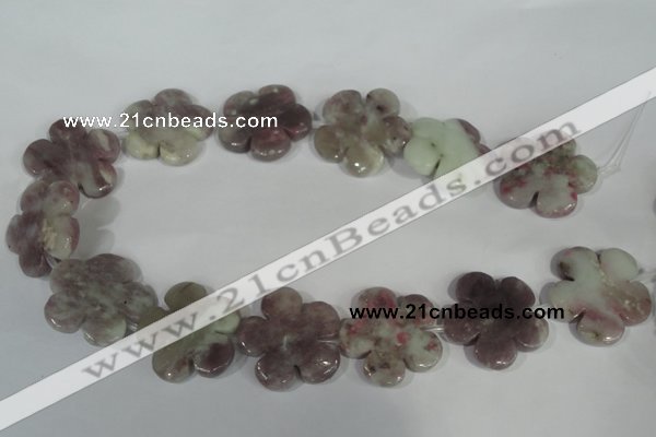 CFG692 15.5 inches 30mm carved flower lilac jasper beads