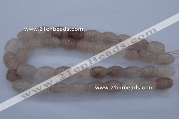 CFG751 15.5 inches 15*20mm carved rice natural pink quartz beads