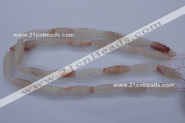 CFG752 15.5 inches 10*30mm carved rice natural pink quartz beads