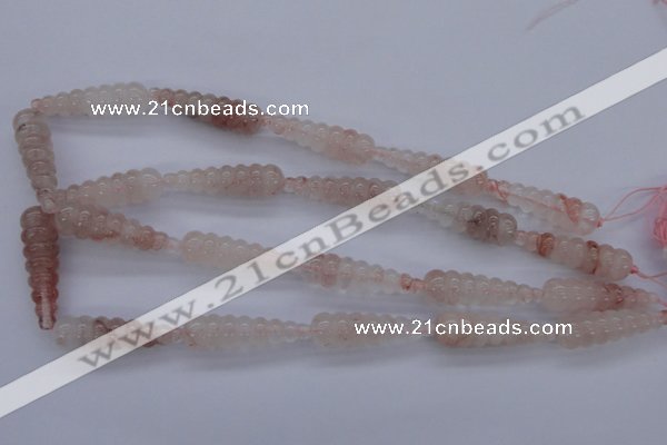 CFG753 15.5 inches 10*35mm carved teardrop natural pink quartz beads