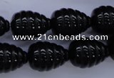 CFG758 15.5 inches 15*20mm carved teardrop black agate beads