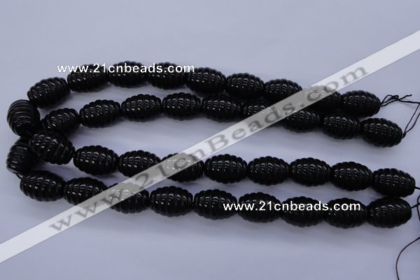 CFG759 15.5 inches 15*20mm carved rice black agate beads