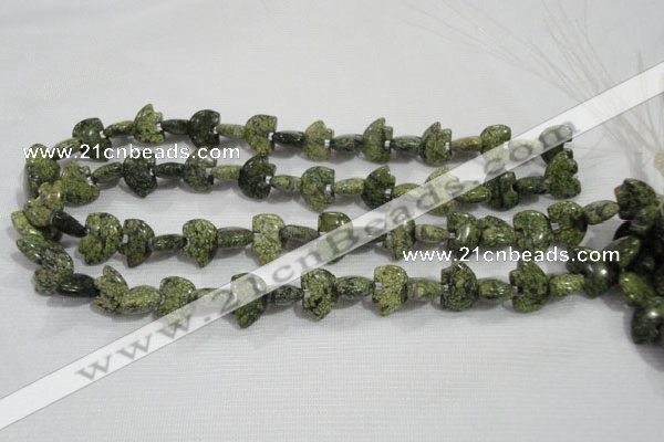 CFG769 15.5 inches 10*15mm carved animal green lace gemstone beads