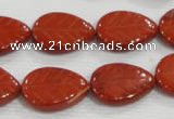 CFG822 12.5 inches 15*20mm carved leaf red jasper beads wholesale